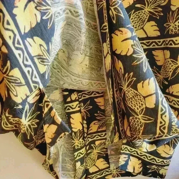 VINTAGE CARIBBEAN PURE SILK Men's Shirt Size XL Black & Yellow Tan Button Down - Picture 7 of 9